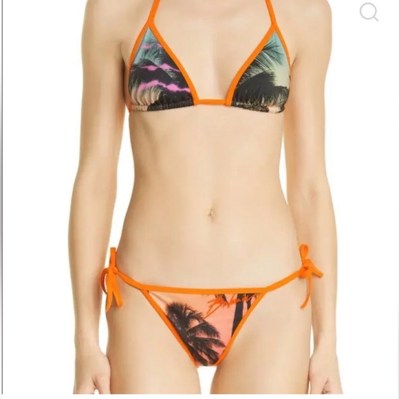 Balmain Sunset Print Bikini Set Palm Tree in Orange Polyamide sz 42 US 10 - Picture 4 of 11